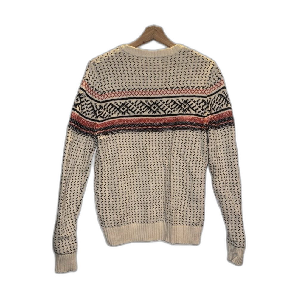 Merona Pullover Knit Sweater, Cream, Blue, Red/Orange Striped Argyle, Size small